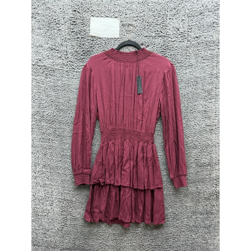 NWT Bobi Black Mock Neck Long-Sleeve Ruffle Mini Dress Wine Women's Size M